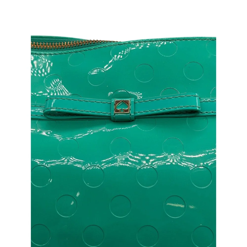 Kate Spade Sophie Camellia Street Patent Tote Bag Womens Teal Bow Shoulder Bag